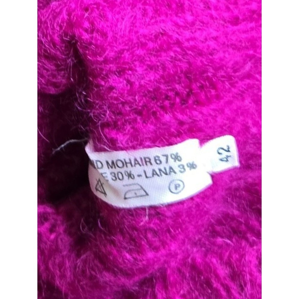 Balzac Italy Magenta Super Kid Mohair V-Neck Polka Dot Sweater IT 42 Vintage - Picture 12 of 13